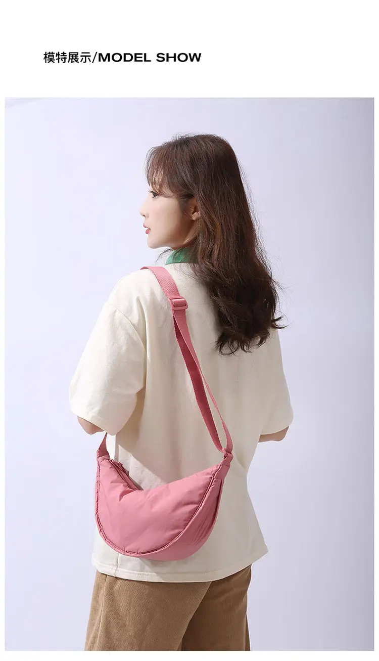 Lightweight Nylon Cloth Crossbody Bag in Pink Green Black — feature 15