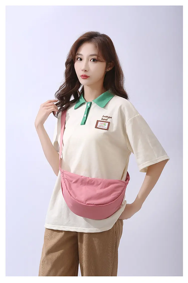 Lightweight Nylon Cloth Crossbody Bag in Pink Green Black — feature 16
