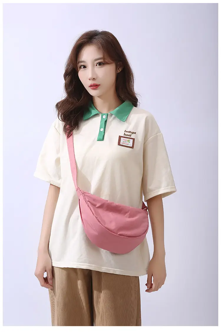 Lightweight Nylon Cloth Crossbody Bag in Pink Green Black — feature 17