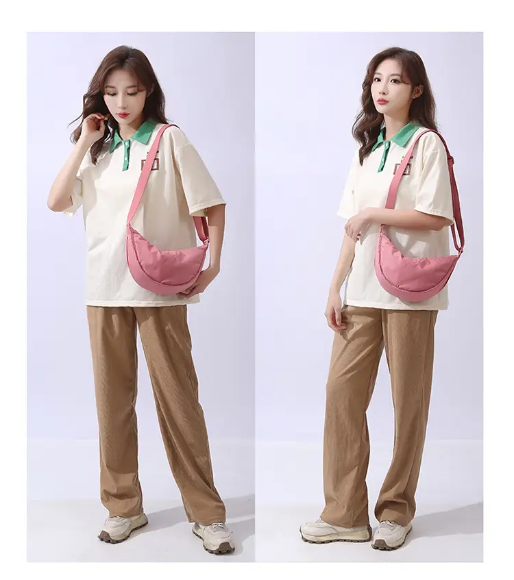 Lightweight Nylon Cloth Crossbody Bag in Pink Green Black — feature 18