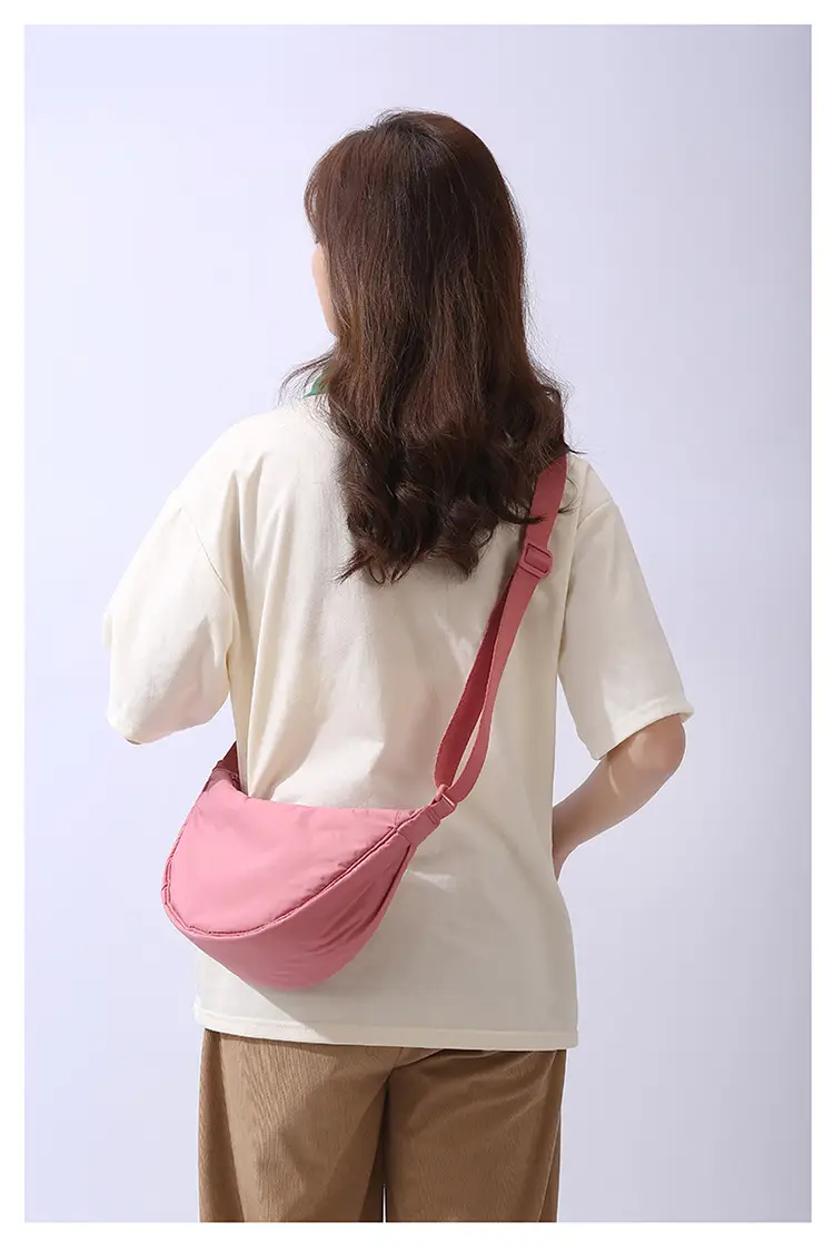 Lightweight Nylon Cloth Crossbody Bag in Pink Green Black — feature 19