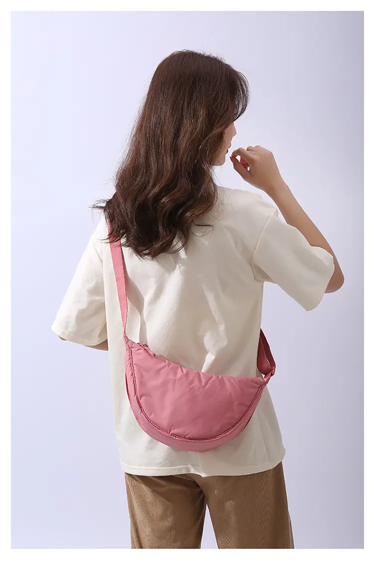 Lightweight Nylon Cloth Crossbody Bag in Pink Green Black — feature 21