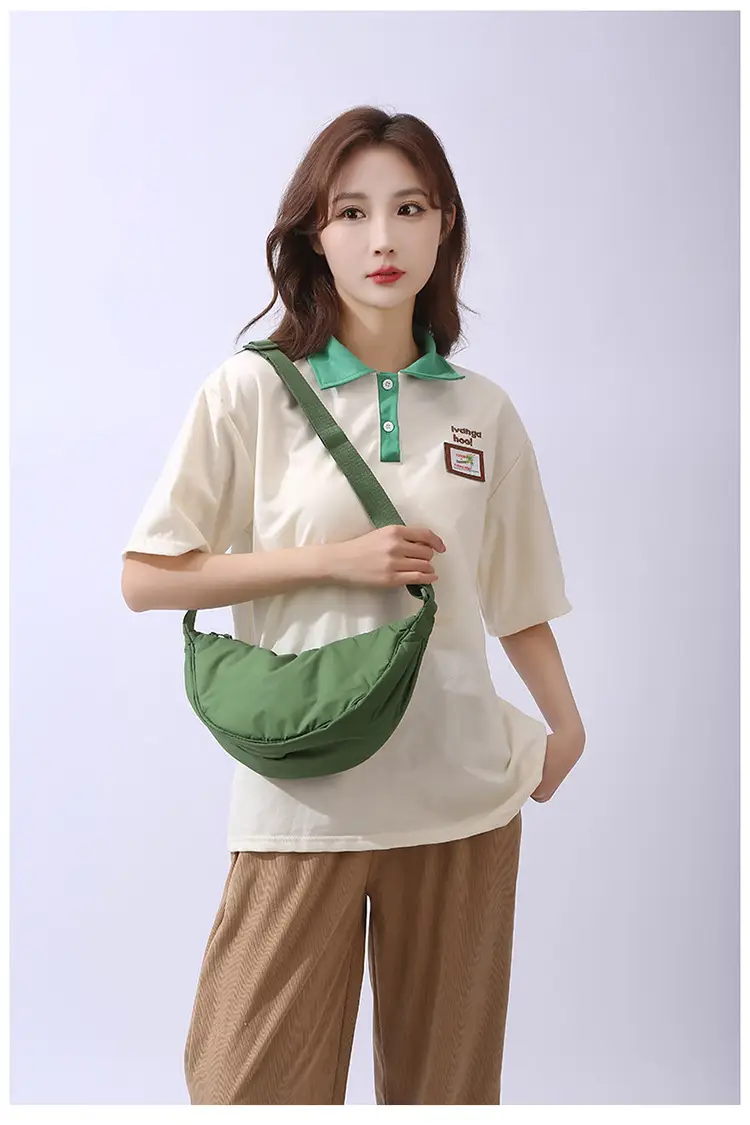 Lightweight Nylon Cloth Crossbody Bag in Pink Green Black — feature 22