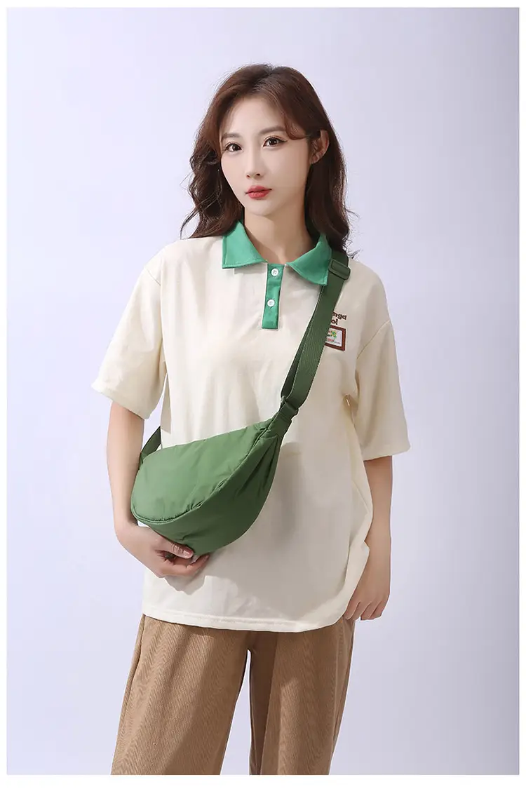 Lightweight Nylon Cloth Crossbody Bag in Pink Green Black — feature 24