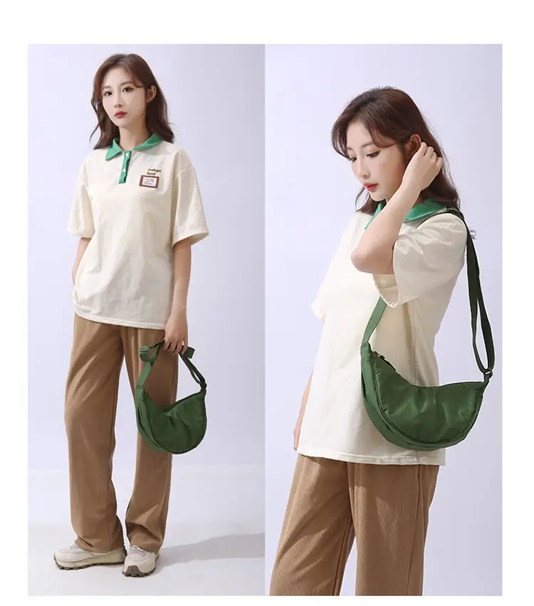 Lightweight Nylon Cloth Crossbody Bag in Pink Green Black — feature 25