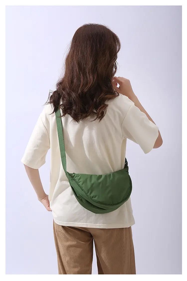 Lightweight Nylon Cloth Crossbody Bag in Pink Green Black — feature 26