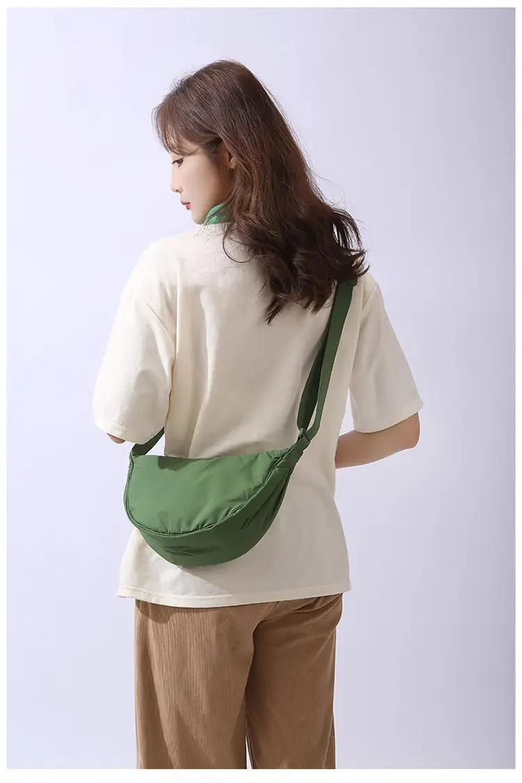 Lightweight Nylon Cloth Crossbody Bag in Pink Green Black — feature 27
