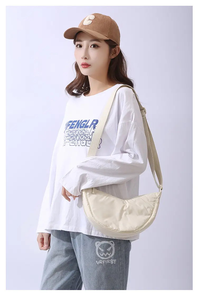 Lightweight Nylon Cloth Crossbody Bag in Pink Green Black — feature 28