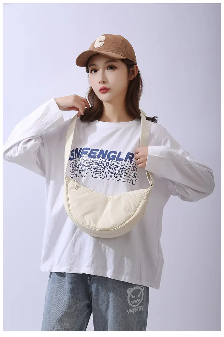 Lightweight Nylon Cloth Crossbody Bag in Pink Green Black — feature 29