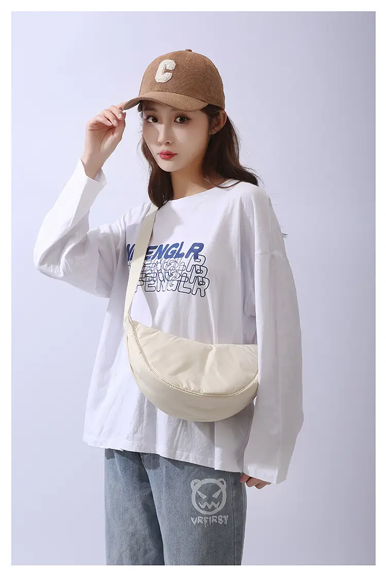Lightweight Nylon Cloth Crossbody Bag in Pink Green Black — feature 30