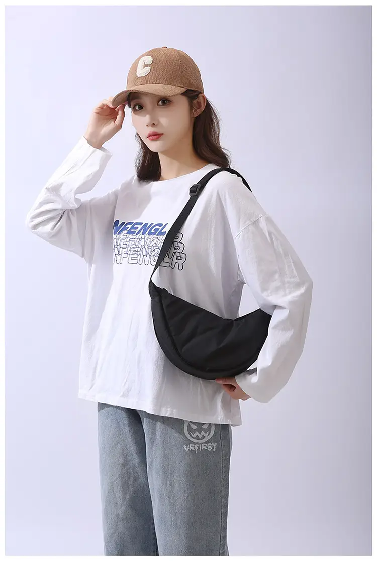 Lightweight Nylon Cloth Crossbody Bag in Pink Green Black — feature 39
