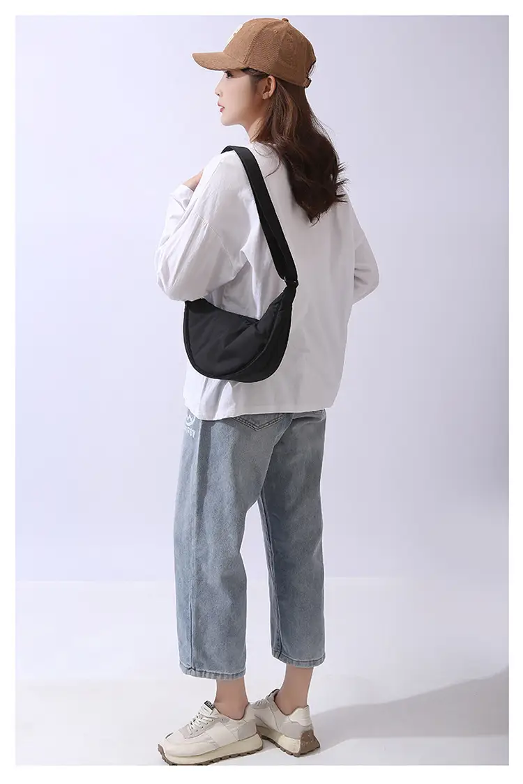 Lightweight Nylon Cloth Crossbody Bag in Pink Green Black — feature 40