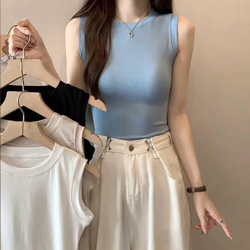 Women's Sleeveless Top Light Green High Waist Top