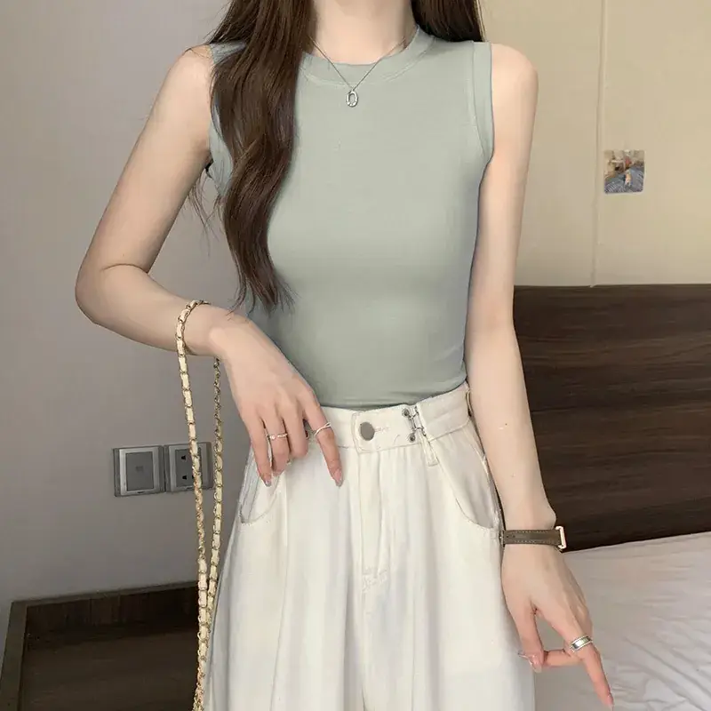 Women's Sleeveless Top Light Green High Waist Top