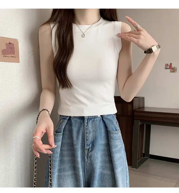 Women's Sleeveless Top Light Green High Waist Top — feature 1
