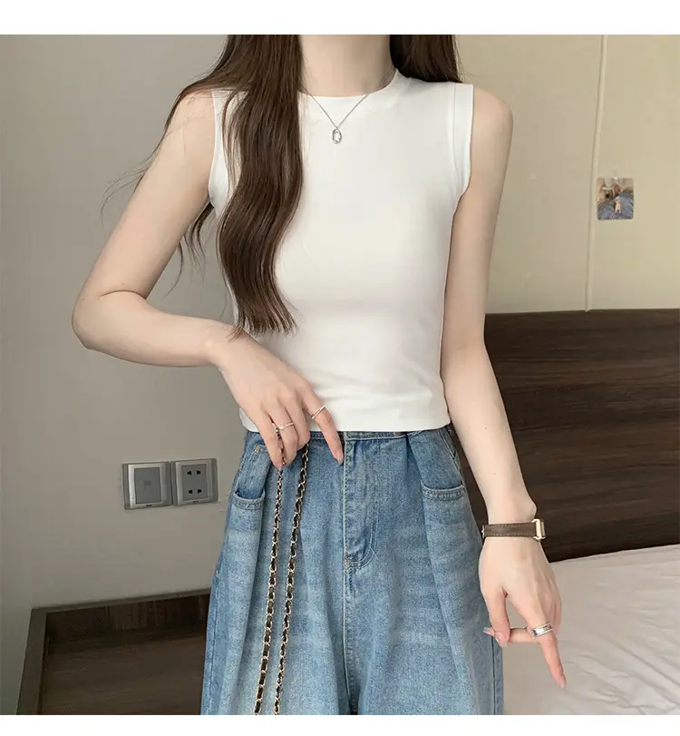 Women's Sleeveless Top Light Green High Waist Top — feature 10