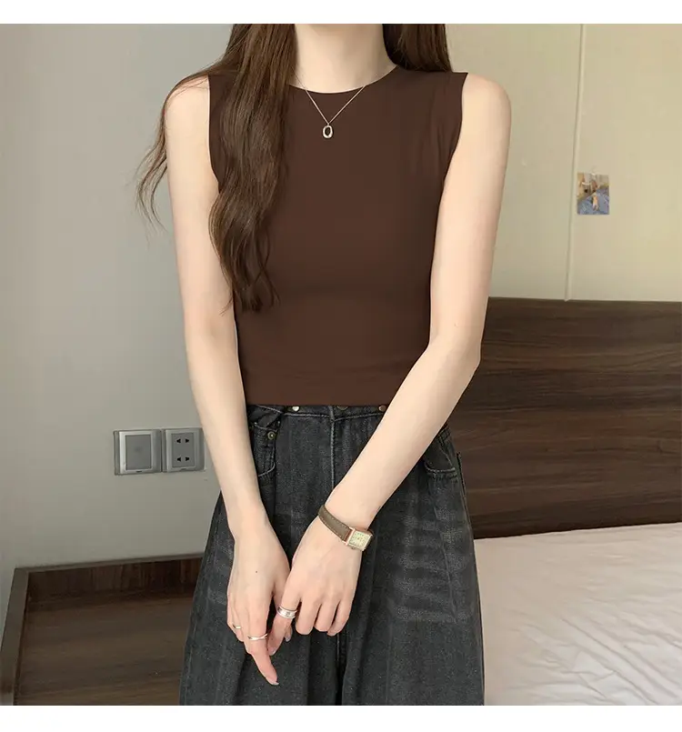 Women's Sleeveless Top Light Green High Waist Top — feature 18