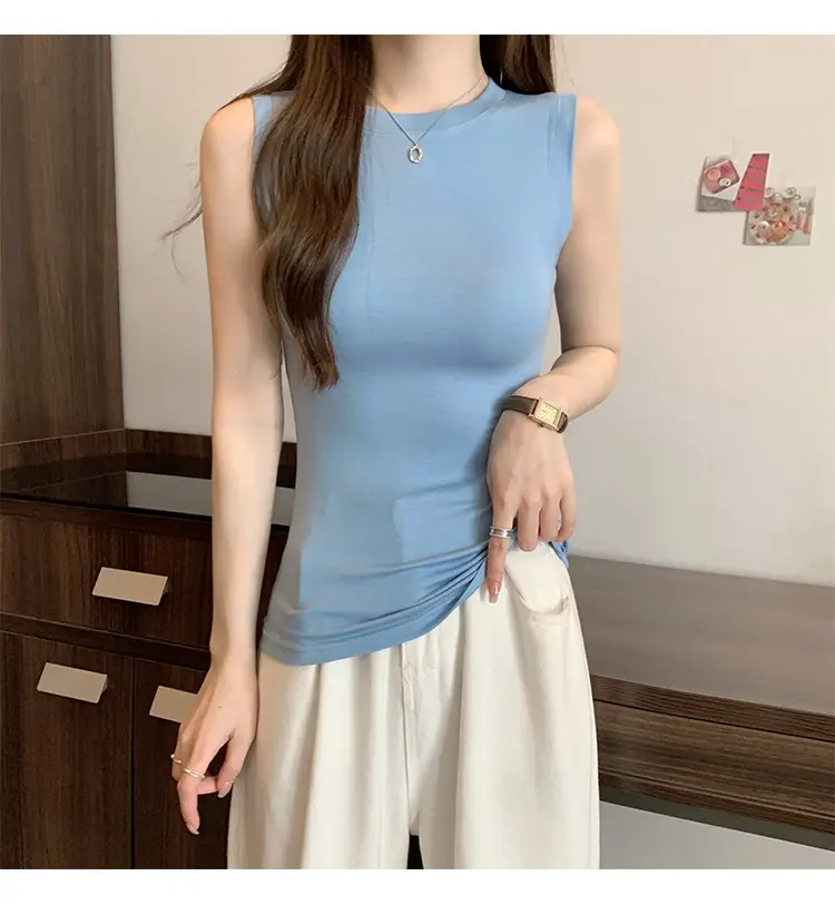 Women's Sleeveless Top Light Green High Waist Top — feature 21
