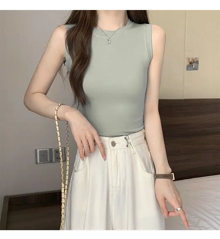 Women's Sleeveless Top Light Green High Waist Top — feature 25