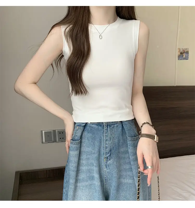 Women's Sleeveless Top Light Green High Waist Top — feature 7