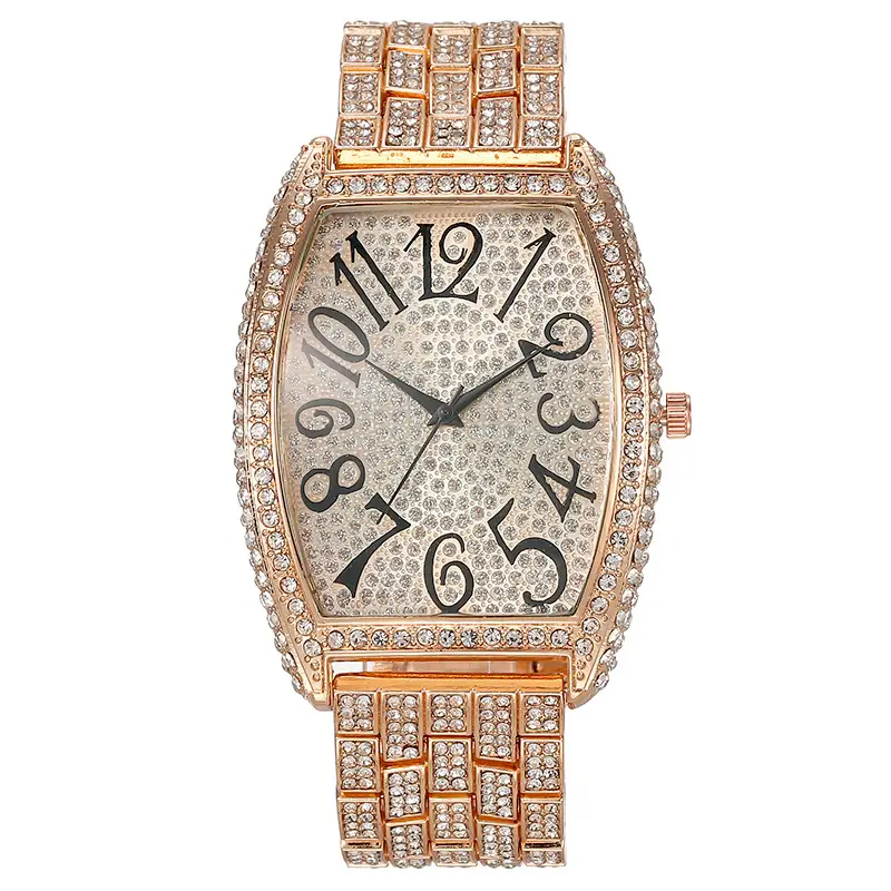 Gold Full Diamond Women's Quartz Watch Large Dial - Image 2