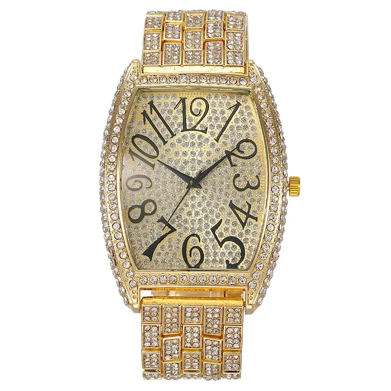 Gold Full Diamond Women's Quartz Watch Large Dial - Image 3
