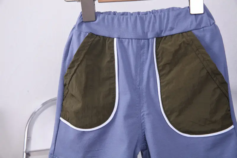 Blue Printed Cotton Boys Shorts Set Summer — feature 10