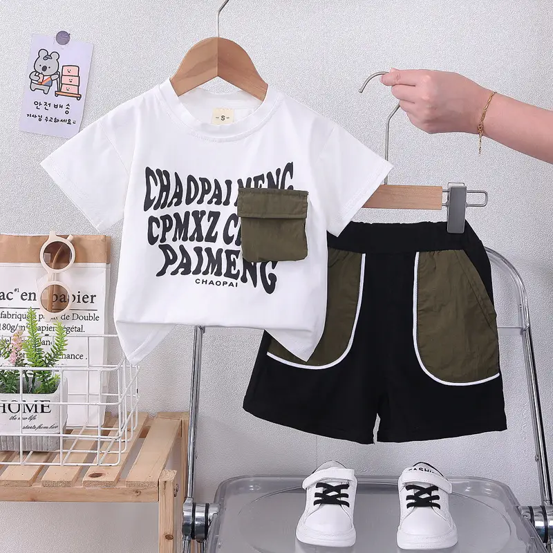 Blue Printed Cotton Boys Shorts Set Summer — feature 3