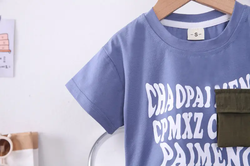 Blue Printed Cotton Boys Shorts Set Summer — feature 8