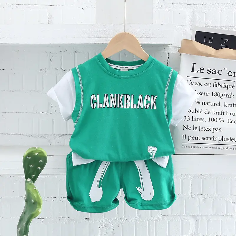 Children's Green Clank Black Cotton Shorts Suit Summer — feature 2