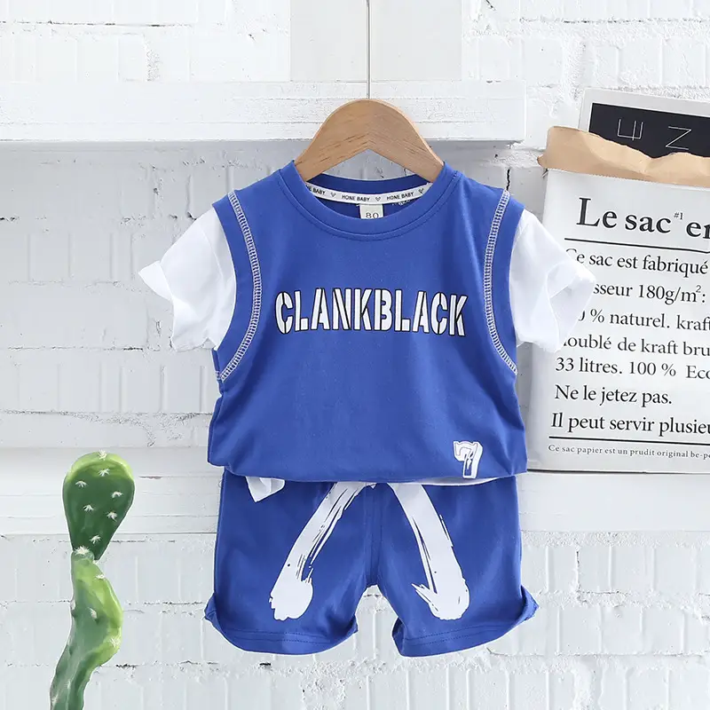 Children's Green Clank Black Cotton Shorts Suit Summer — feature 3
