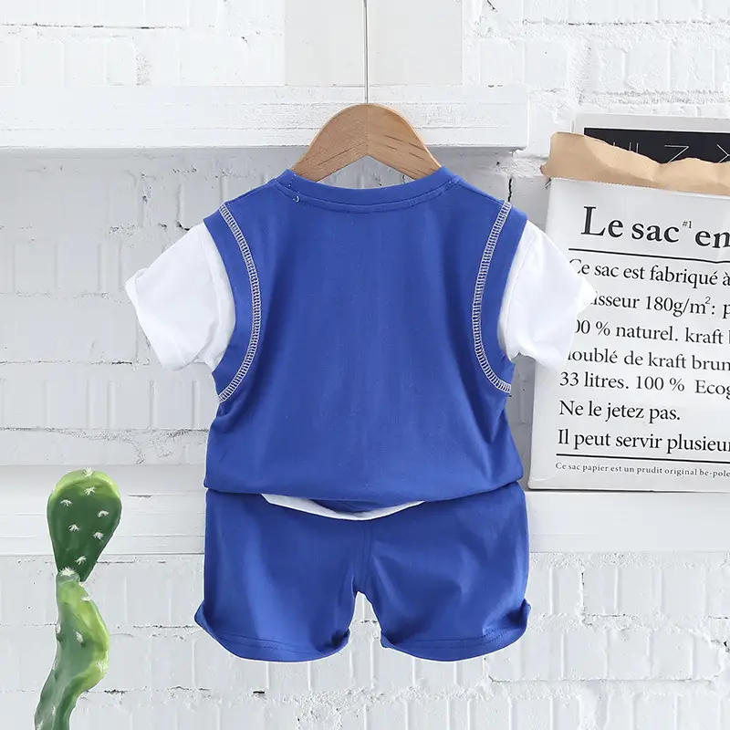 Children's Green Clank Black Cotton Shorts Suit Summer — feature 4