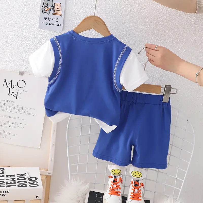Children's Green Clank Black Cotton Shorts Suit Summer — feature 5