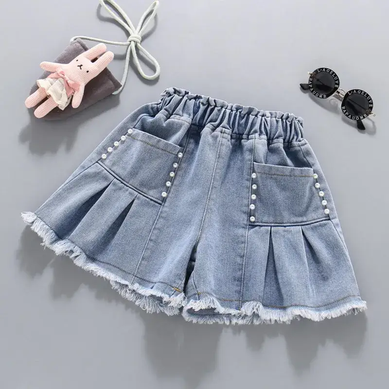 Girls Denim Shorts with Pearl Embellishment - Image 4