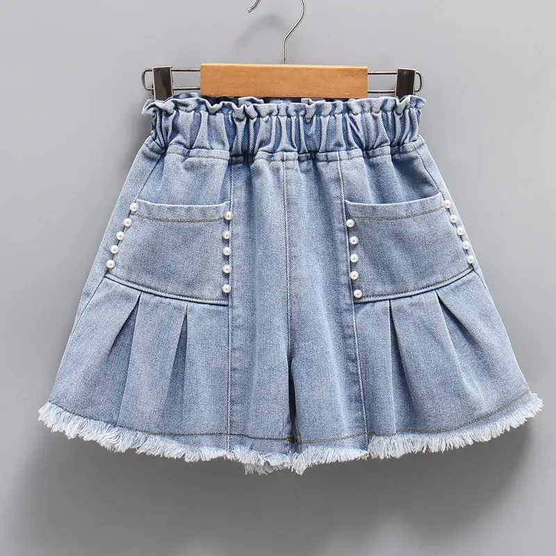 Girls Denim Shorts with Pearl Embellishment - Image 6