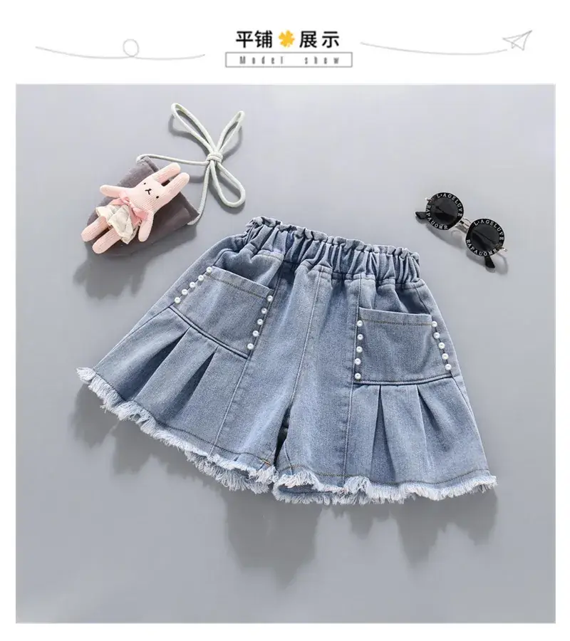 Girls Denim Shorts with Pearl Embellishment — feature 11