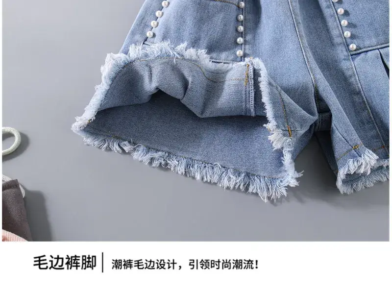 Girls Denim Shorts with Pearl Embellishment — feature 6