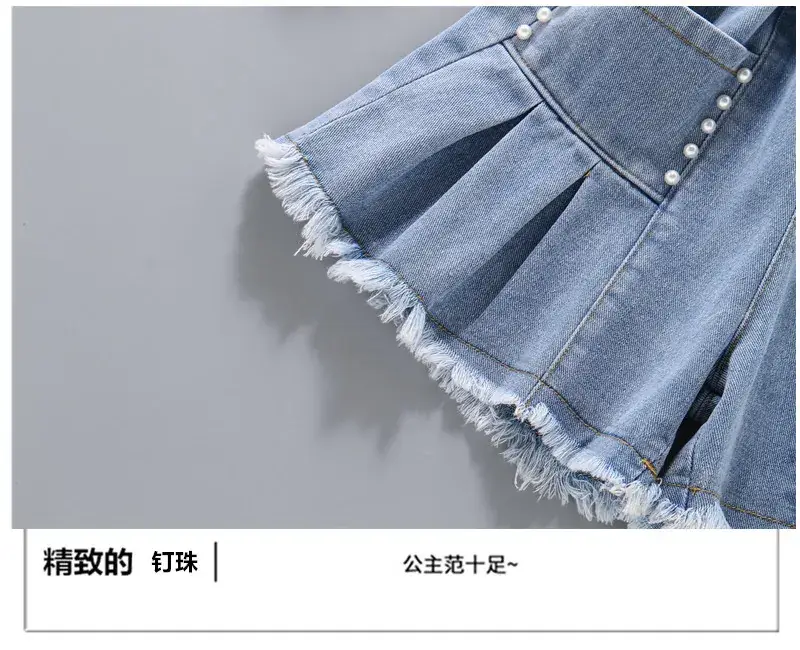 Girls Denim Shorts with Pearl Embellishment — feature 7