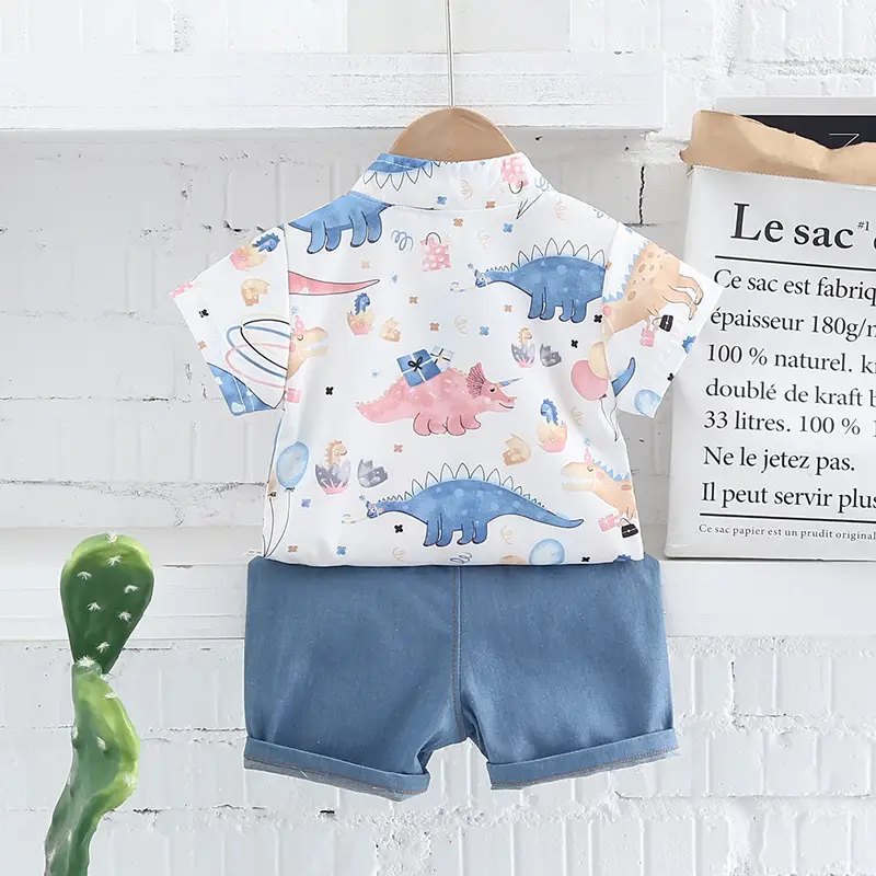 Children Cotton Short Sleeve T-Shirt Shorts Set Summer - Image 7