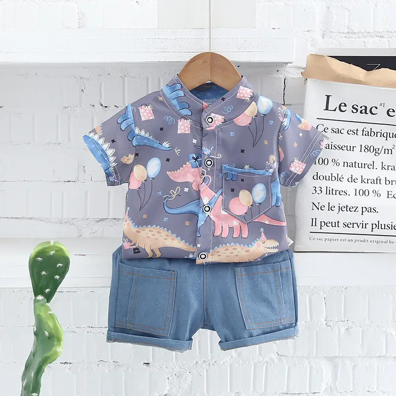 Children Cotton Short Sleeve T-Shirt Shorts Set Summer — feature 2
