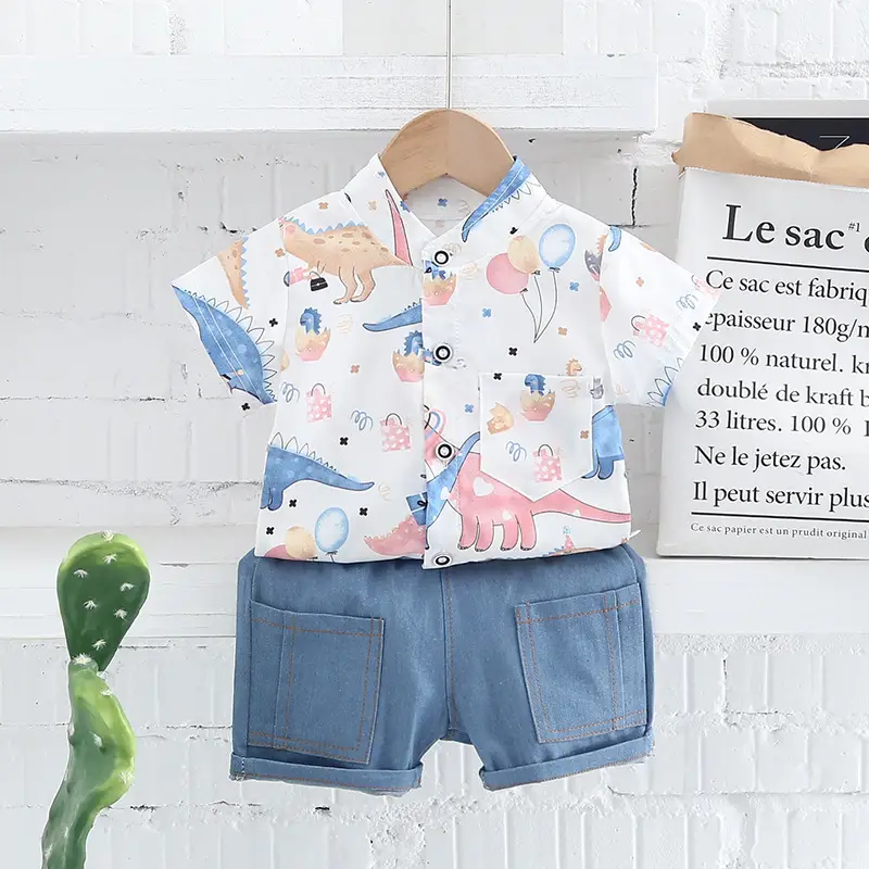 Children Cotton Short Sleeve T-Shirt Shorts Set Summer - Image 2