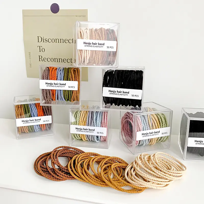 Black Hair Rope Threaded Ponytail Band 50 Pcs