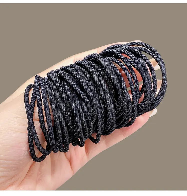 Black Hair Rope Threaded Ponytail Band 50 Pcs — feature 4