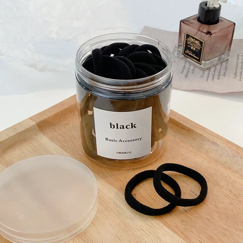 Black Hair Rope Threaded Ponytail Band 50 Pcs