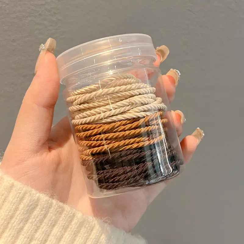 Black Hair Rope Threaded Ponytail Band 50 Pcs