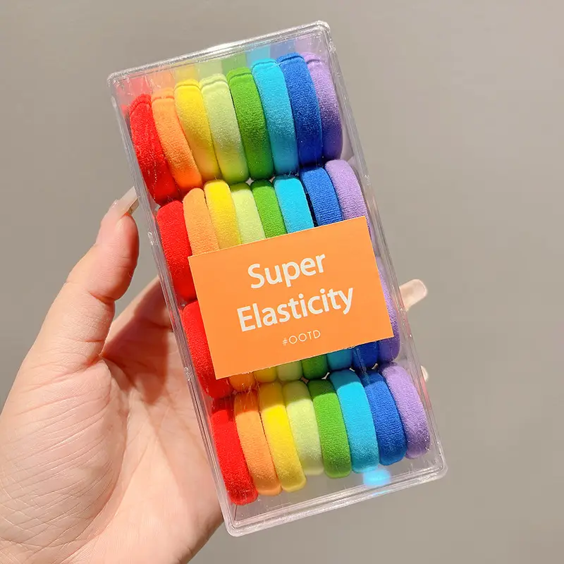 Black Hair Rope Threaded Ponytail Band 50 Pcs