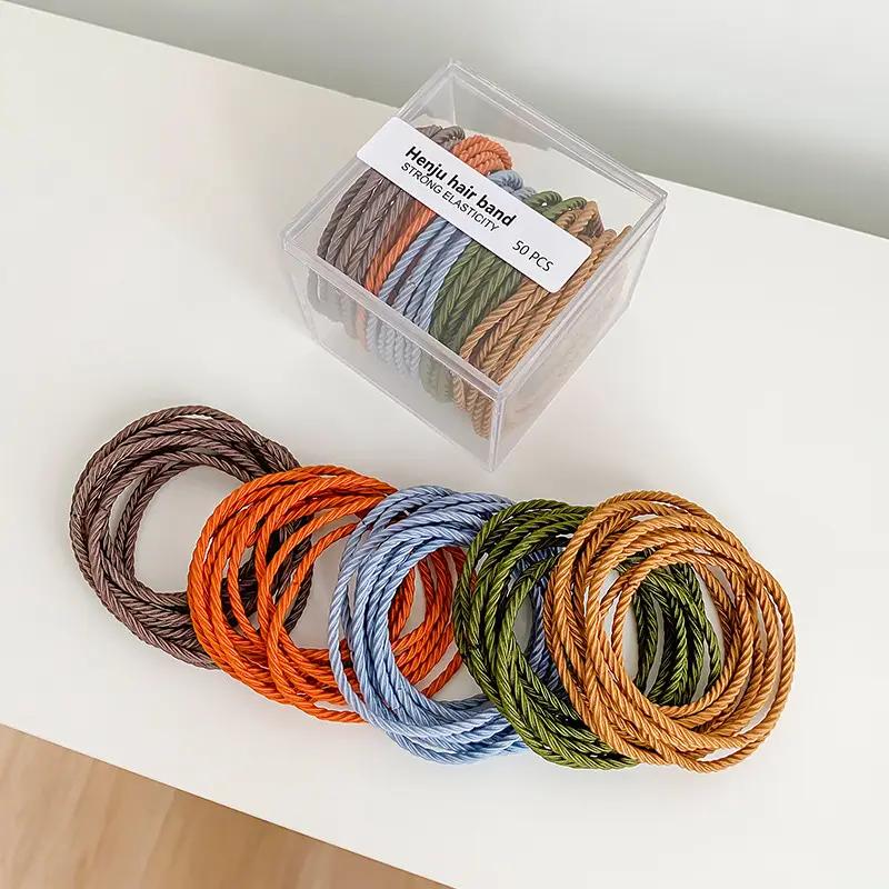 Black Hair Rope Threaded Ponytail Band 50 Pcs