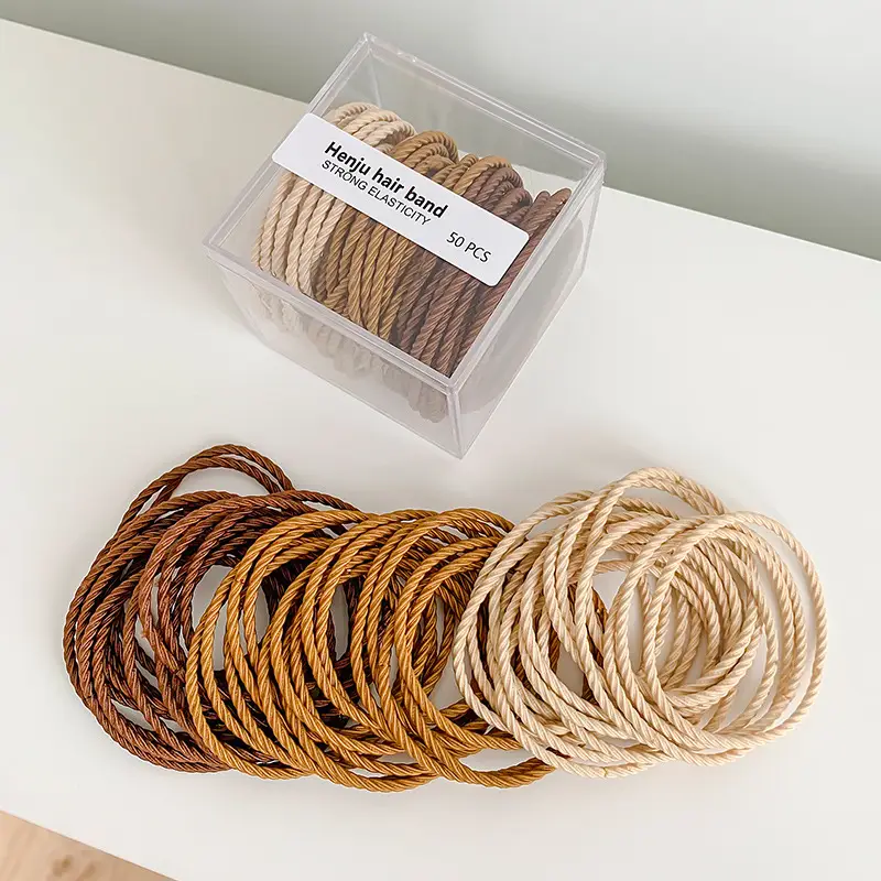 Black Hair Rope Threaded Ponytail Band 50 Pcs