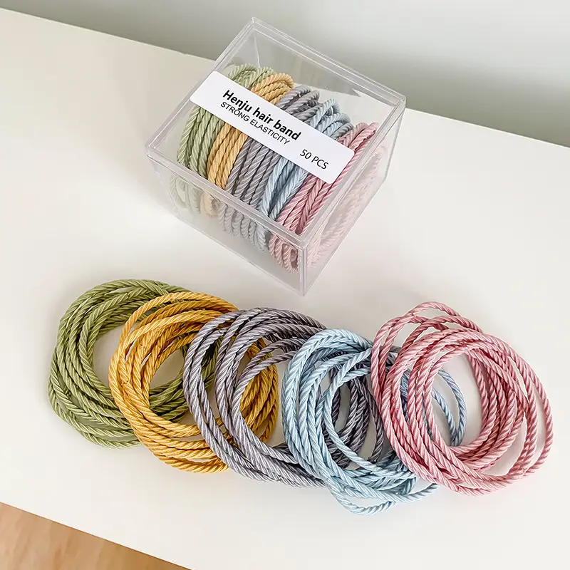 Black Hair Rope Threaded Ponytail Band 50 Pcs