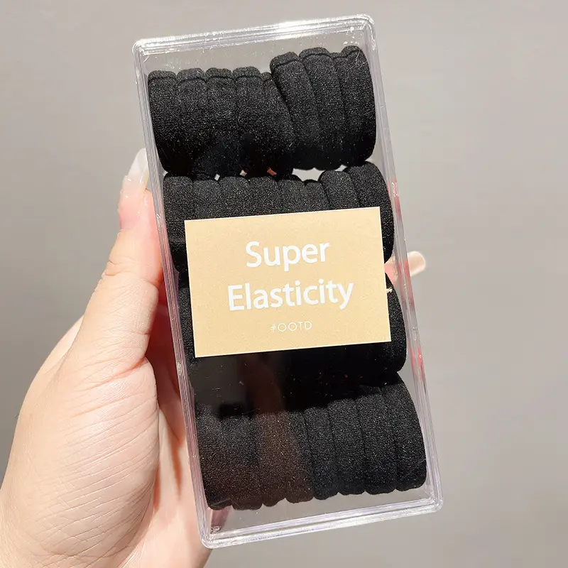 Black Hair Rope Threaded Ponytail Band 50 Pcs